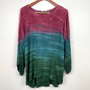 Soft Surroundings Womens Top Sz L Oversized Boho Tie Dye Asymmetrical Flowy